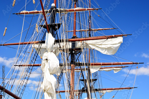 Mast and yardarm closeup of a tall ship
