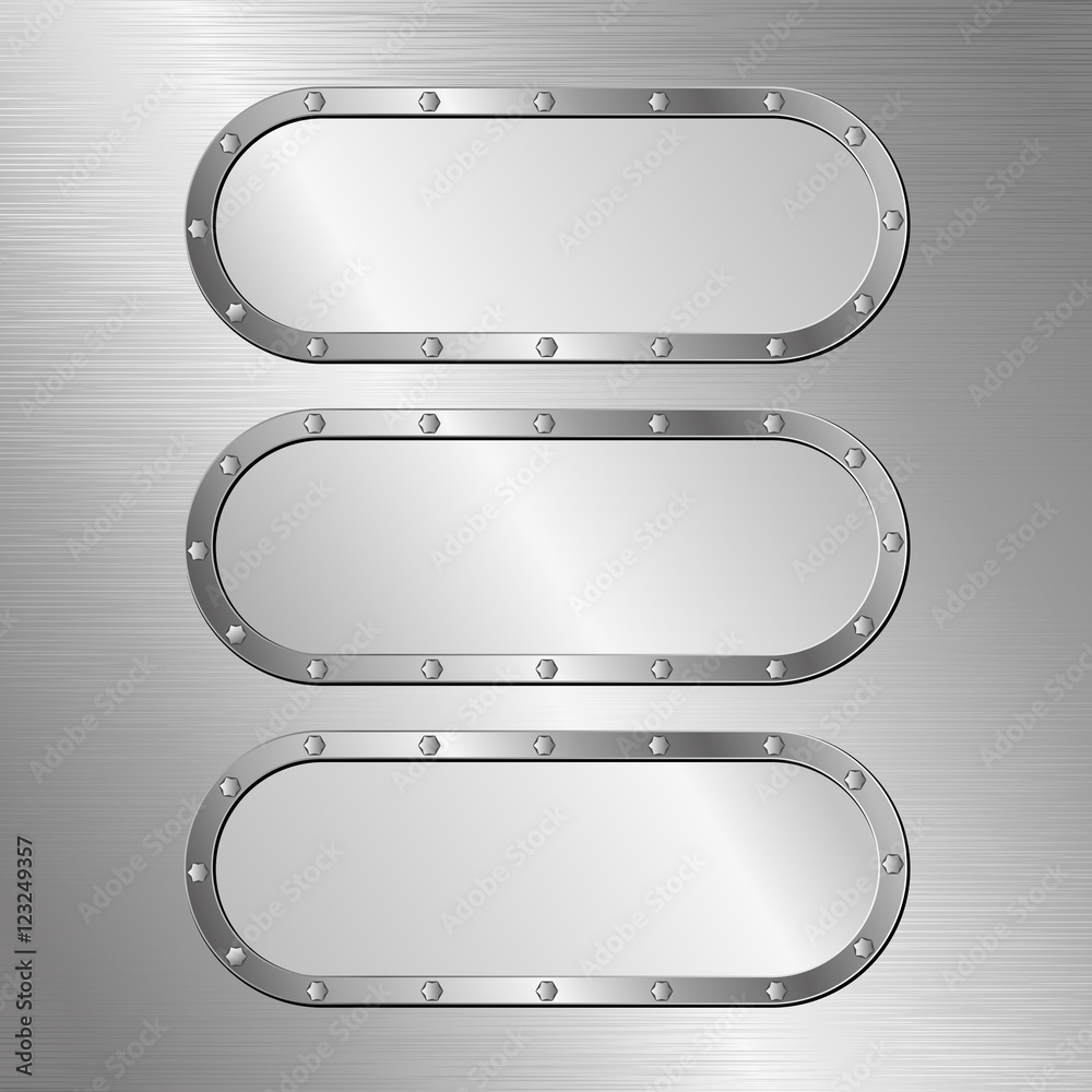 steel texture with three metallic banners steel texture with three metallic banners