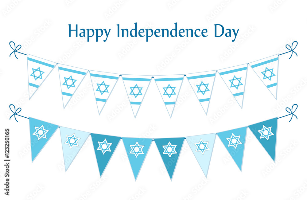 Cute festive bunting flags with traditional Jewish star for Israel Independence Day. Can be used as flyer, poster, banner or card