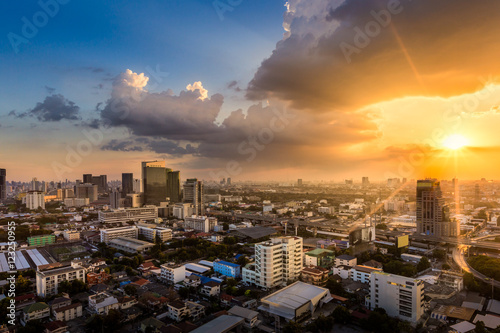 Bangkok city skyline at sunset photo