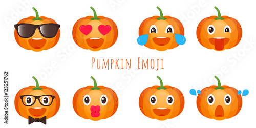 Pumpkin emoji. Set of pumpkin emoticons. Vegetable icons