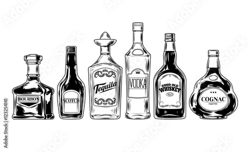Vector set of bottles for alcohol
