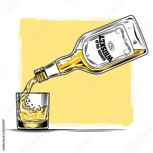 Vector illustration of whiskey and glass