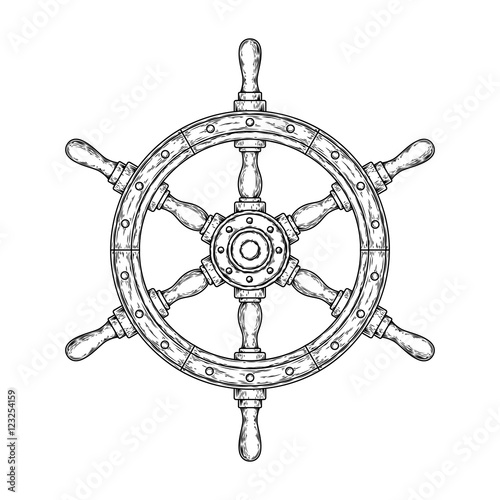Vector illustration of an old nautical wooden steering wheel
