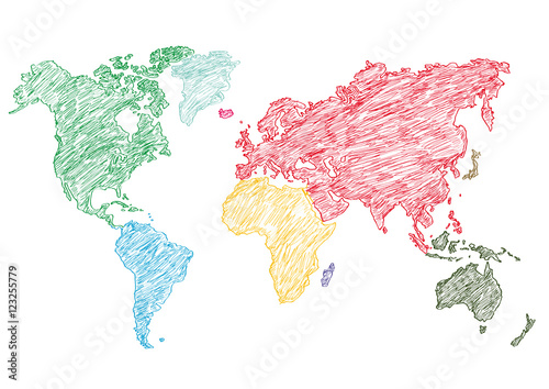 Fototapeta Naklejka Na Ścianę i Meble -  vector illustration world map pencil sketched