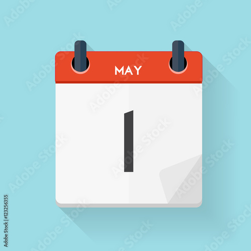 May 1 Calendar Flat Daily Icon. Vector Illustration Emblem. Elem