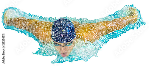swimmers athletes. Swimmer. The emblem of the swimmer. Vector image of a swimmer.It is drawn in the style of engraving. Swimming Silhouette. swim icon.