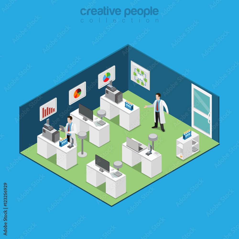 Flat isometric Quality department refinery station vector 3d Oil
