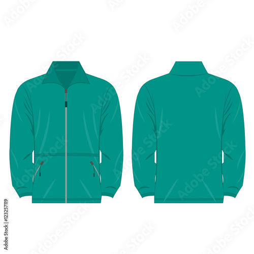 teal color fleece outdoor jacket isolated vector on the white background