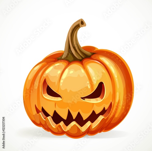 Halloween pumpkin with carved grin isolated on white background