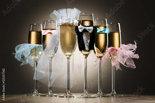 Canvas Print Composition of stylized glasses with champagne for wedding party