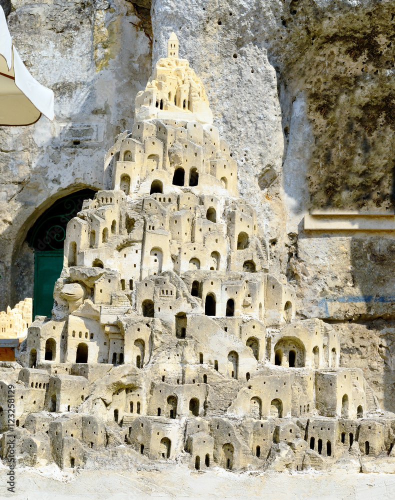 Closeup model of the Sassi di Matera - meaning stones of Matera which are  prehistoric cave dwellings in the Italian city of Matera, Basilicata Stock  Photo | Adobe Stock