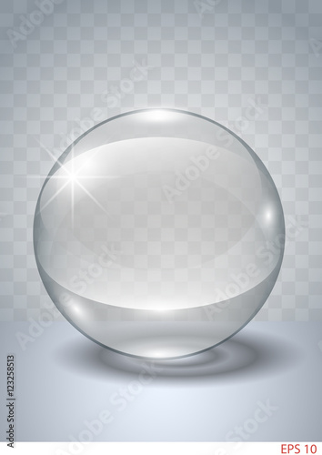Transparent globe on a plane made of glass or crystal. Vector graphics