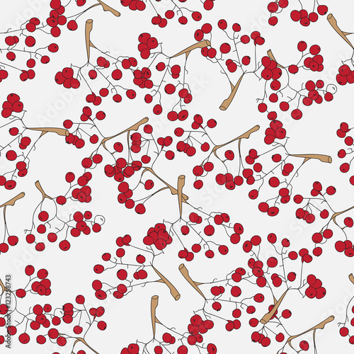 Seamless Pattern with Rowan Berries on Branches