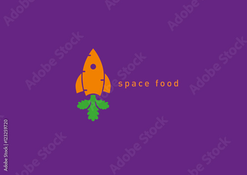 Creative logo on the space theme  carrot and rocket