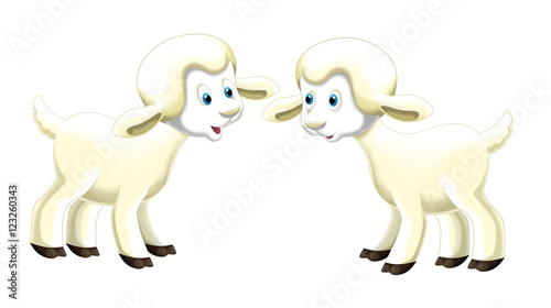 Cartoon funny sheep talking and watching - isolated - illustration for children