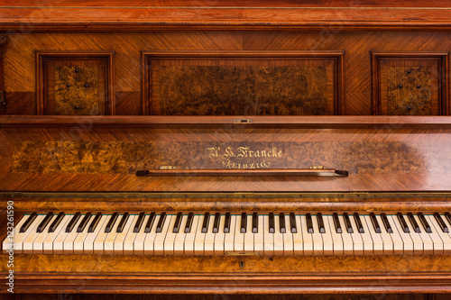 Piano keys of an old German piano close up