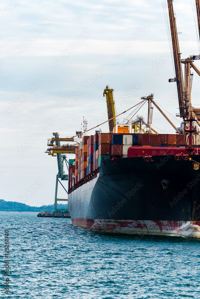 Fototapeta premium Port Cargo Container Singapore transportation from ship, logisti