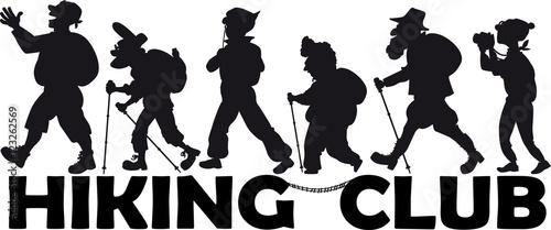 Senior hiking club silhouette, EPS 8 vector illustration