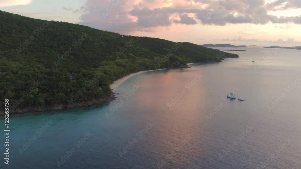 Aerial view of Honeymoon Beach at Sunset, St John, United States Virgin Islands Aerial view of Honeymoon Beach at Sunset, St John, United States Virgin Islands