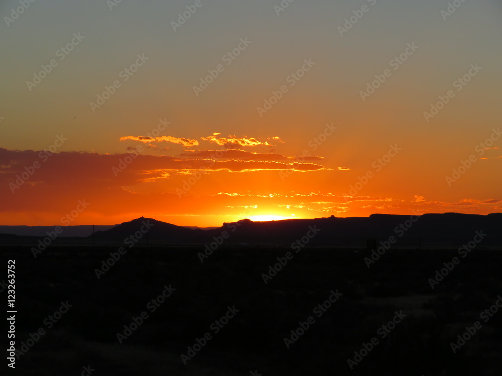 Bright Orange Sunset over Utah Mountains