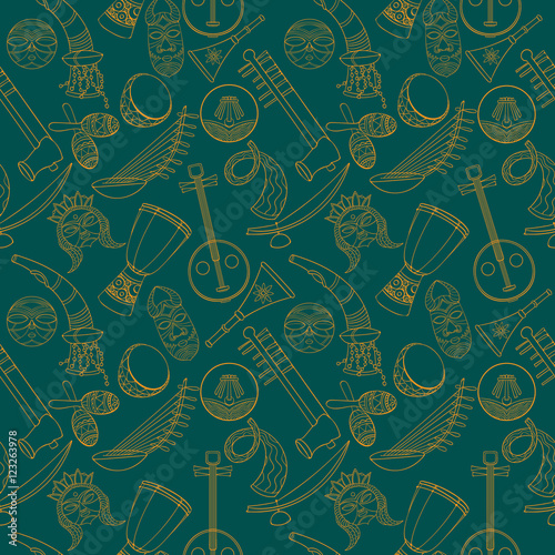 Hand-drawn seamless african music pattern.