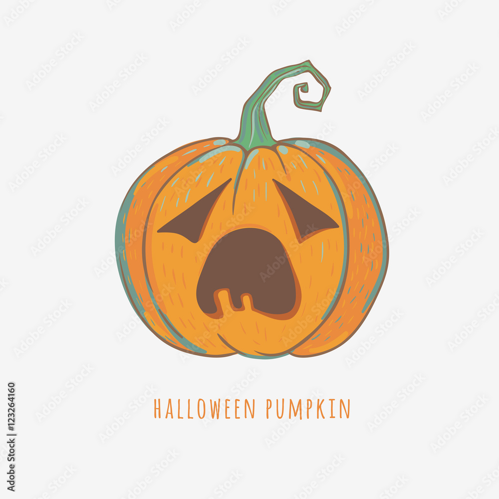 funny carved pumpkin isolated on white, vector Halloween illustration, bored pumpkin with big mouth funny carved pumpkin isolated on white, vector Halloween illustration, bored pumpkin with big mouth