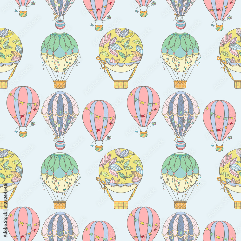 Obraz premium Hand-drawn seamless air balloon pattern