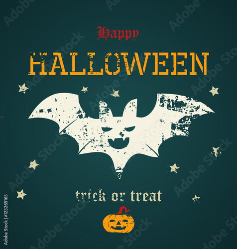 Halloween Trick Or Treat Card with pumkin and bat