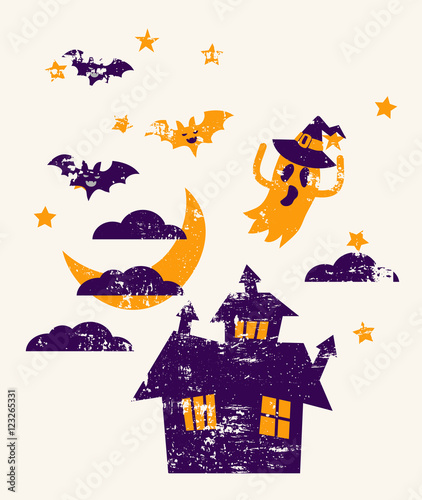 Halloween Trick Or Treat Card with pumkin and bat