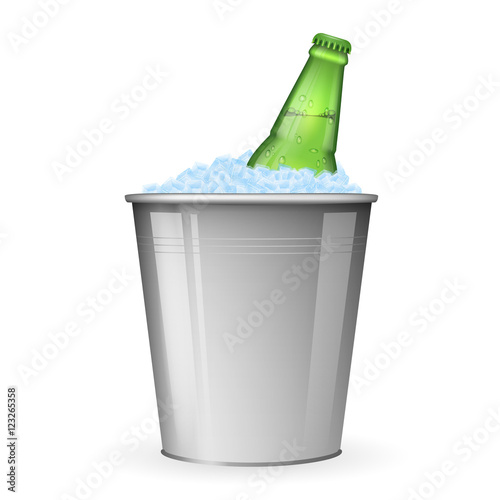 Beer with ice in metal bucket isolated on white vector