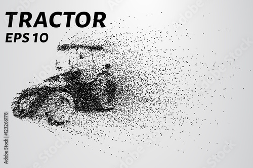 Tractor of the particles. The wind carries the pieces of the tractor. Vector illustration