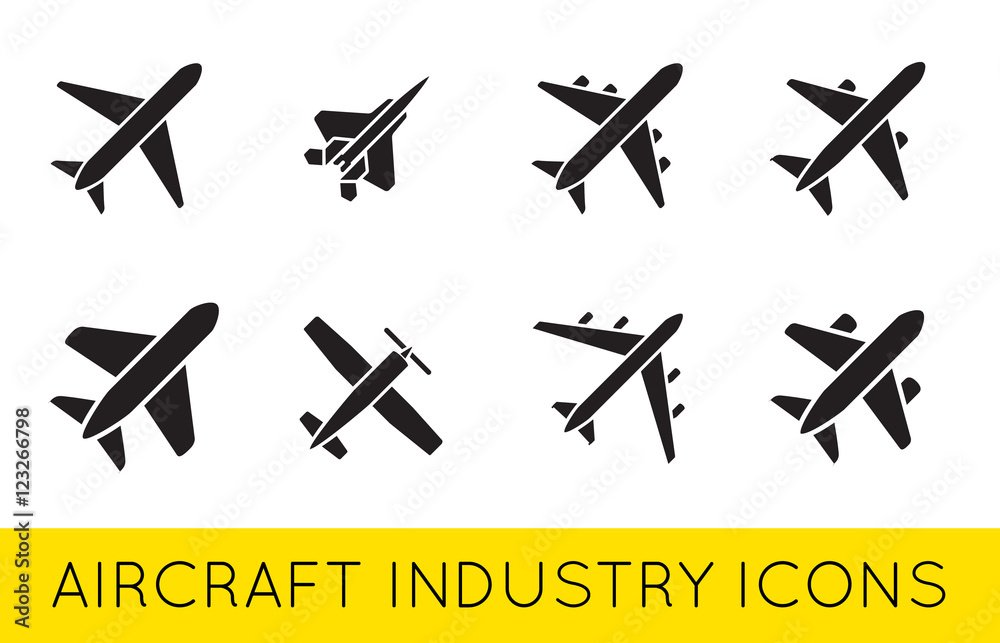 Aircraft or Airplane Icons Set Collection Vector Silhouette.Set