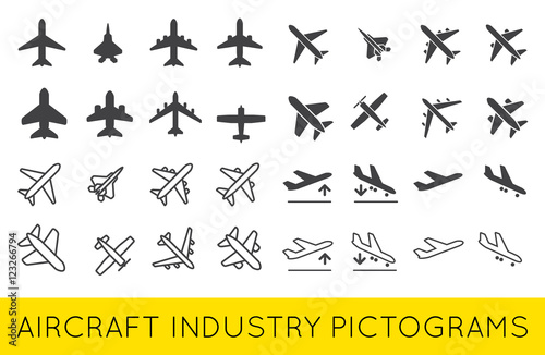 Fototapeta Ikony samolotów lub samolotów zestaw kolekcja sylwetka wektor