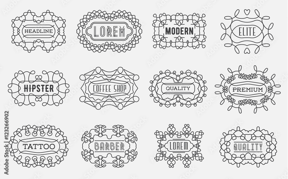 Set of Luxury Insignias Logotypes Template Retro Design Line Art