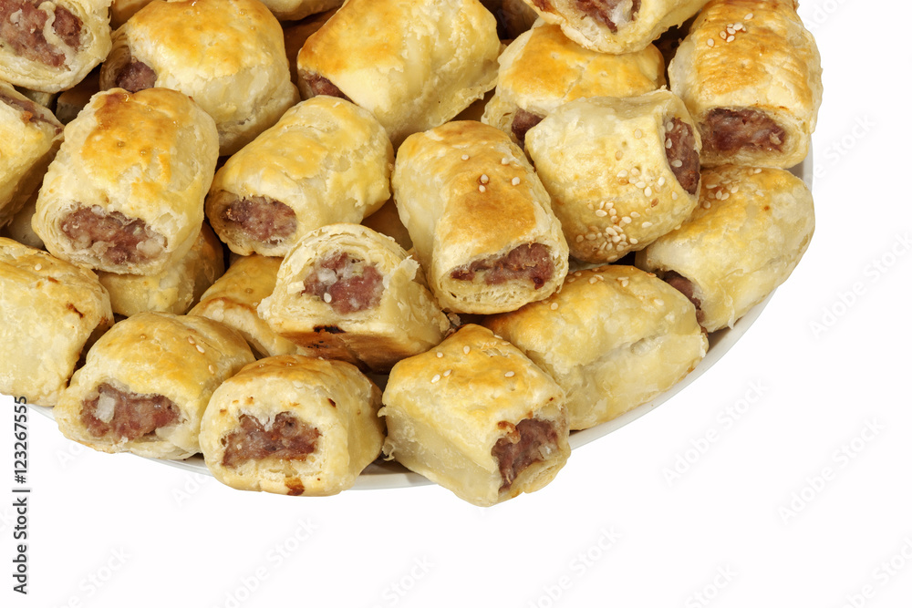 Plate of Homemade Freshly Baked Cocktail Sausage Rolls Plate of Homemade Freshly Baked Cocktail Sausage Rolls