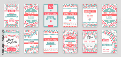 Set of Vector Design Awesome Wedding Invitation Template with Ma