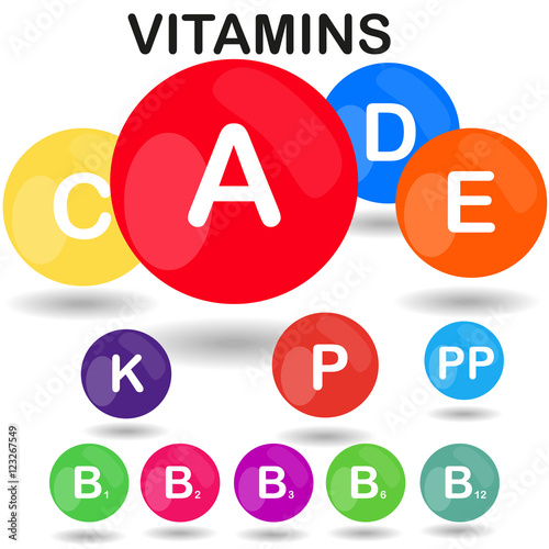 Vector colorful set of the rainbow colored bubble vitamins for your infographic. Vector illustration
