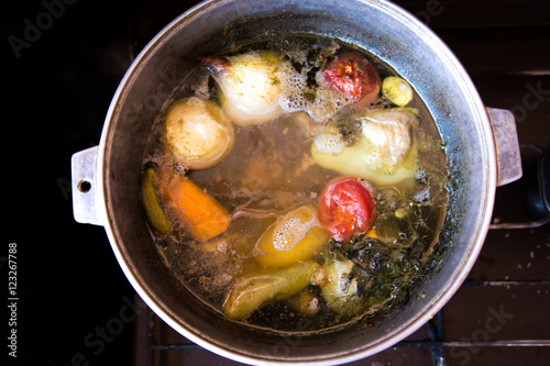 Fresh vegetable soup in a pot