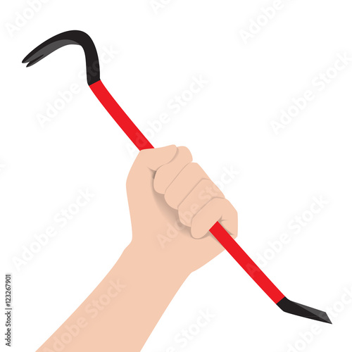 hand holding red black steel crowbar vector illustration photo
