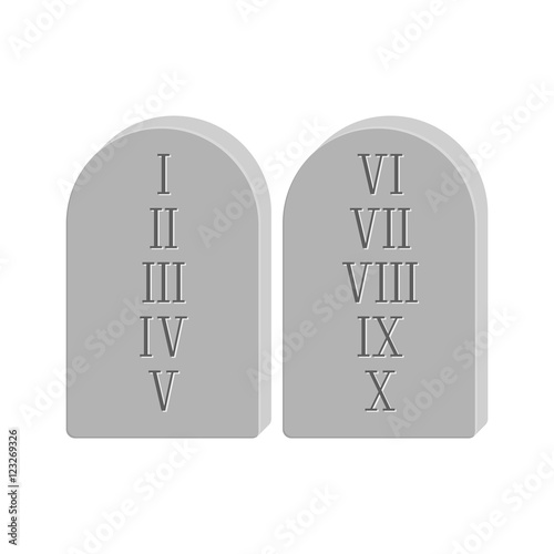 Two stone with the ten commandments isolated on white background in flat style. photo