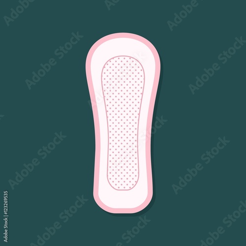 Women hygiene pad vector icon isolated on dark background with shadow. Hygiene pad type, feminine hygiene sanitary napkin product. Means personal hygiene design element in flat style.