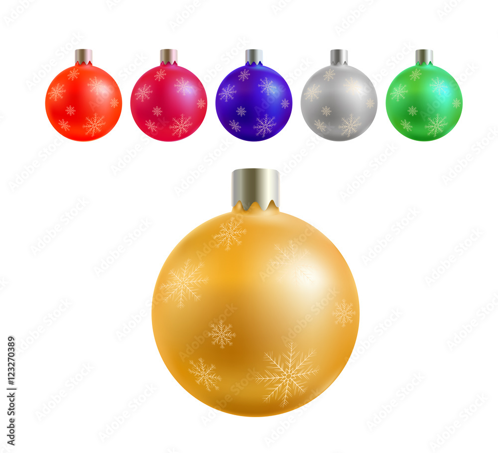 Set of colored Christmas balls on white background Set of colored Christmas balls on white background
