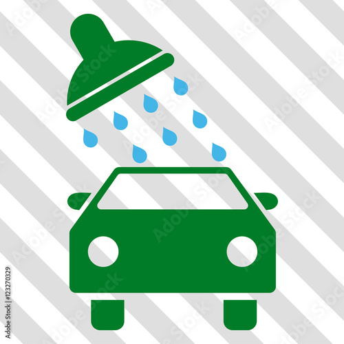 Car Wash vector icon. Image style is a flat blue and green pictogram symbol on a hatched diagonal transparent background.