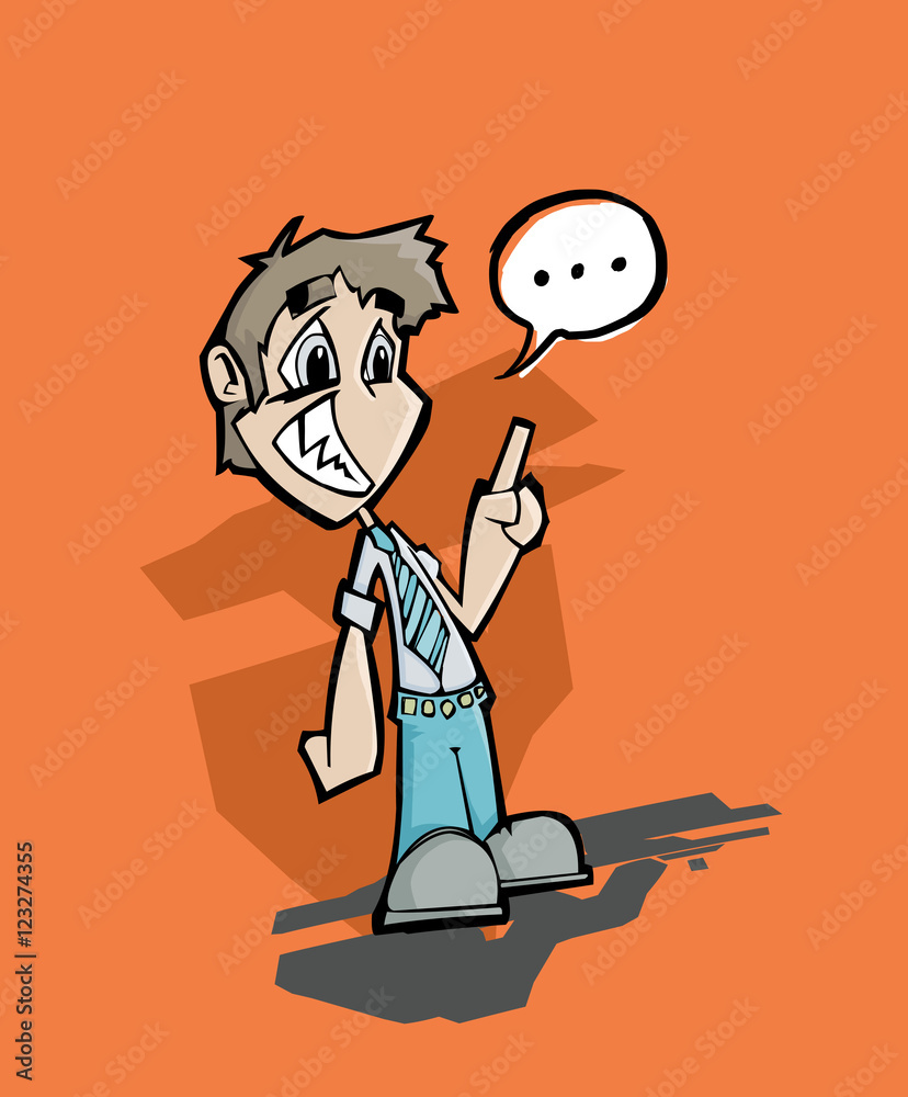 Cartoon illustration of man talking without confidence with a speech bubble Cartoon illustration of man talking without confidence with a speech bubble