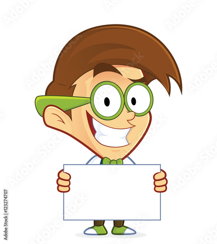 Nerd geek holding sign