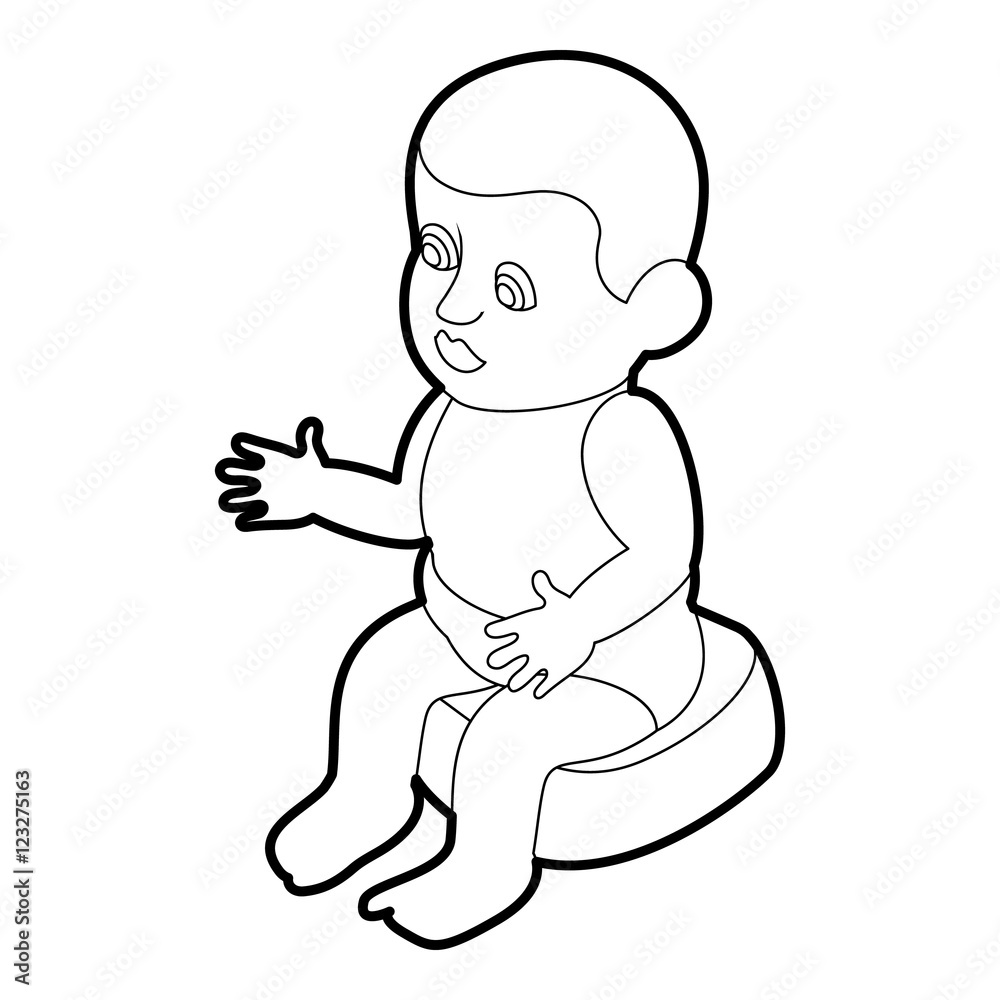 Doll sitting on the potty icon. Outline illustration of doll vector icon for web
