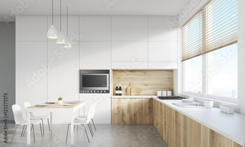 Front view of kitchen table and TV set