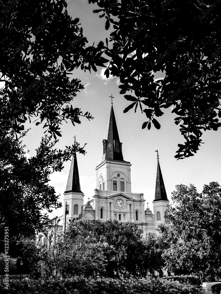 Fototapeta premium St. Louis Cathedral and Jackson Square B&W