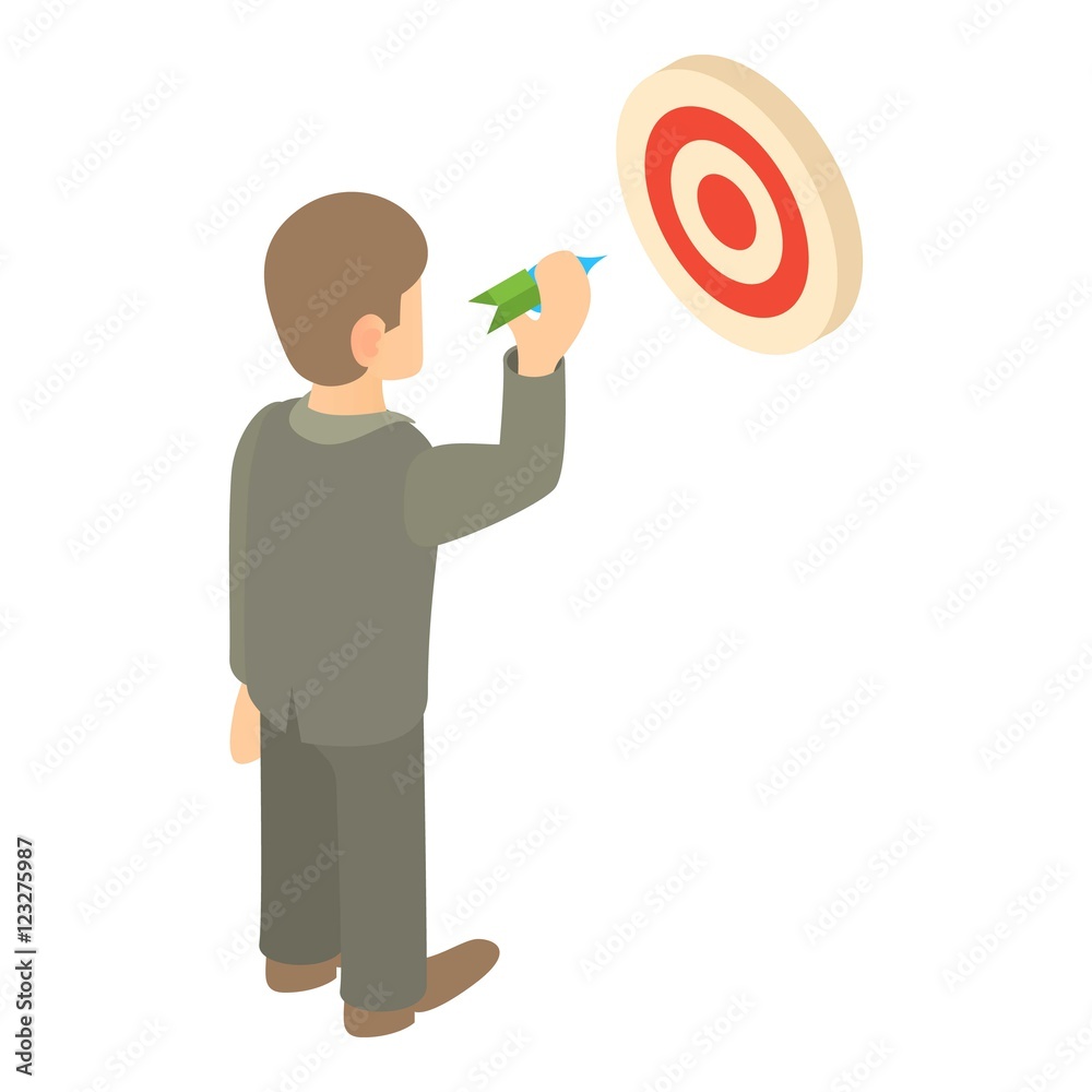 Businessman aiming at target icon. Cartoon illustration of businessman and target vector icon for web Businessman aiming at target icon. Cartoon illustration of businessman and target vector icon for web